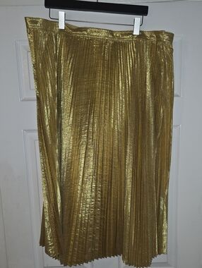 J. Crew Metallic Gold Pleated Midi Skirt
